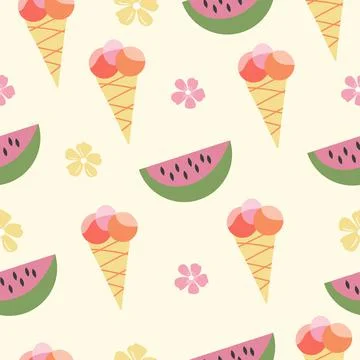 Summer pattern with watermelon, ice-cream Stock Illustration