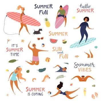 Summer people and elements set イラスト素材