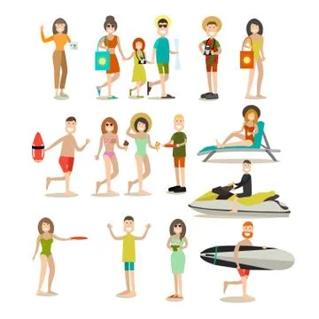 Summer people vector flat icon set 스톡 일러스트