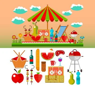 Summer picnic in the meadow Stock Illustration