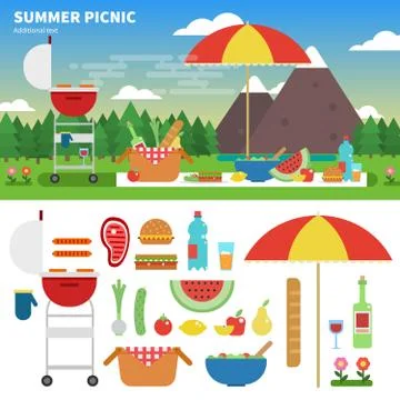 Summer picnic in the mountains Stock Illustration