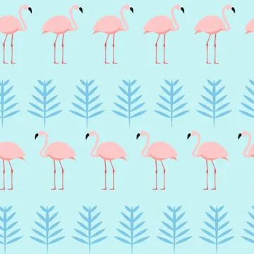 Summer Pink Flamingo Seamless Pattern Background. Vector Illustration 스톡 일러스트