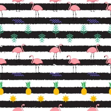 Summer Pink Flamingo Seamless Pattern Background. Vector Illustration Stockillustratie