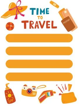 Summer planner template. Time to travel. Good organizer and schedule. List of Stock Illustration