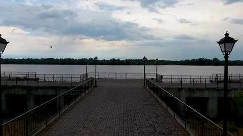 Summer playground on the river in a pine forest. Stock Footage 112886954
