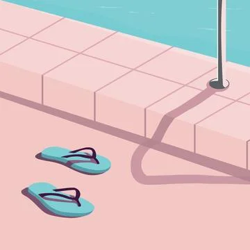Summer pool and flip flops near the handrail vector illustration Stock Illustration