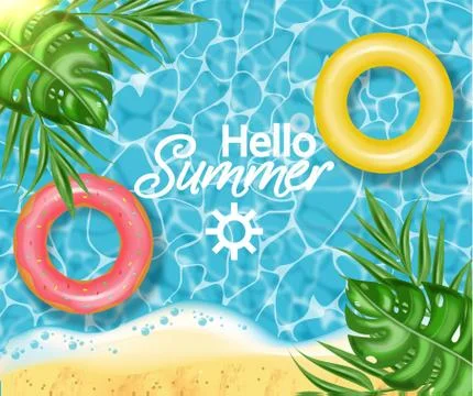 Summer pool and life ring Vector realistic. Commercial banner sale template.  Illustrazione stock