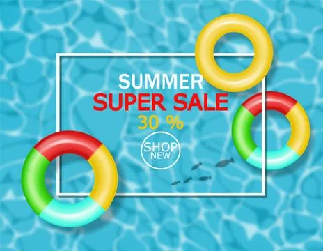 Summer pool and lifering Vector realistic. Commercial banner sale template. 3 Stock Illustration