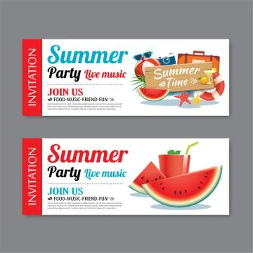 Summer pool party invitation ticket template background Stock Illustration