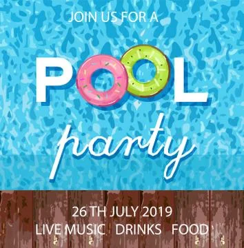 Summer pool party poster Vector. Blue water backgrounds Stock Illustration