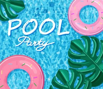 Summer pool party poster Vector. Summer banner blue water backgrounds Stock Illustration