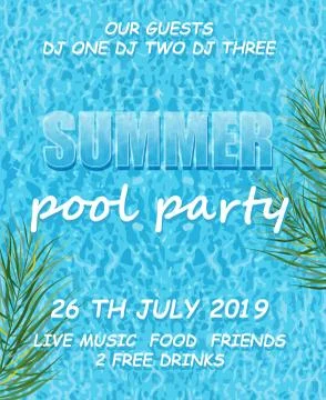 Summer pool party poster Vector. Summer banner blue water backgrounds Stock Illustration