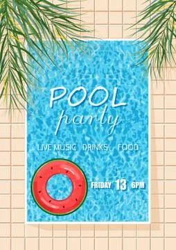 Summer pool party poster Vector. Summer banner blue water backgrounds Stock Illustration