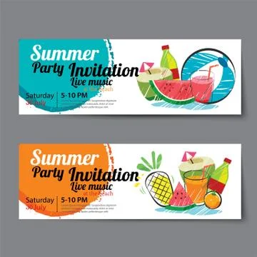 Summer pool party ticket template Stock Illustration