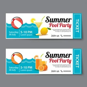 Summer pool party ticket template Stock Illustration
