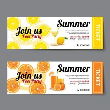 Summer pool party ticket template Illustrazione stock