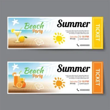 Summer pool party ticket template Stock Illustration