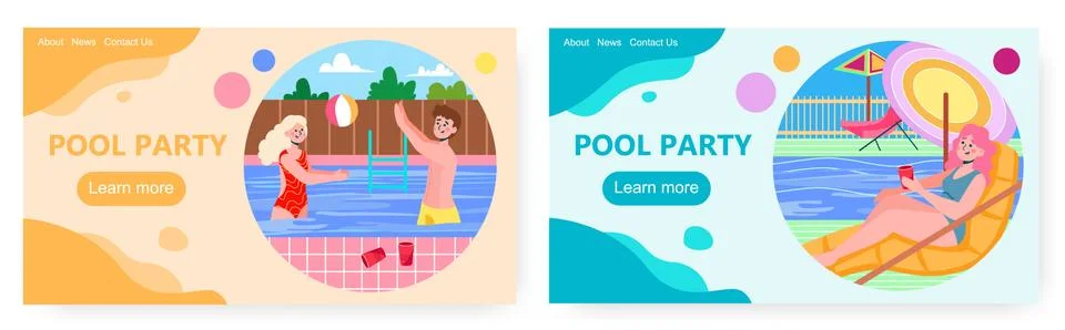 Summer pool party vector concept illustration. People enjoy vacation and drink Stock Illustration