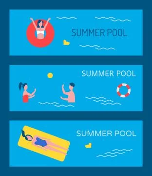 Summer Pool Poster Text Set Vector Illustration イラスト素材