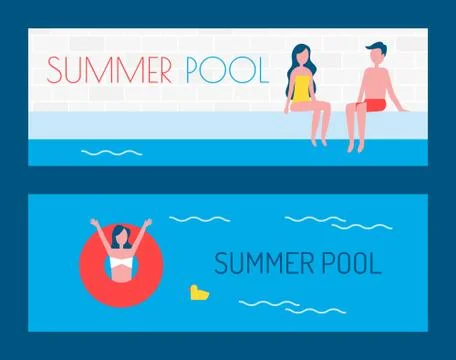 Summer Pool Posters with Text Vector Illustration 스톡 일러스트