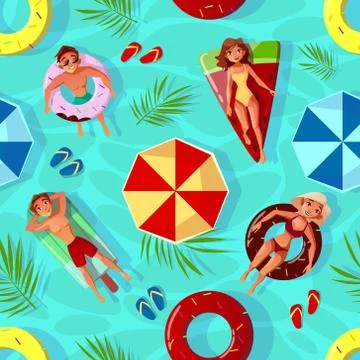 Summer pool seamless pattern illustration Stock Illustration