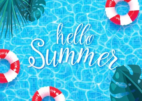 Summer pool vector background. Hello summer text sign. Swimming pool texture Stock Illustration