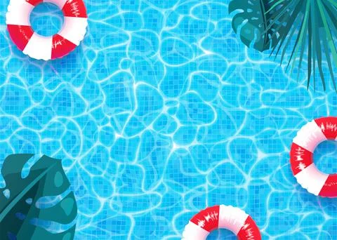 Summer pool vector background. Swimming pool texture, red and white ring float Stock Illustration