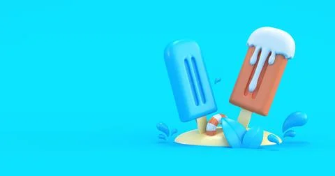 Summer popsicles melting 3d render Stock Illustration