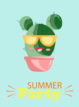 Summer postcard with ready-made design for your party. A cheerful cactus with Stockillustratie