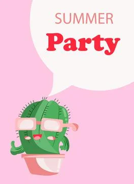 Summer postcard with ready-made design for your party. A cheerful cactus with Stockillustratie