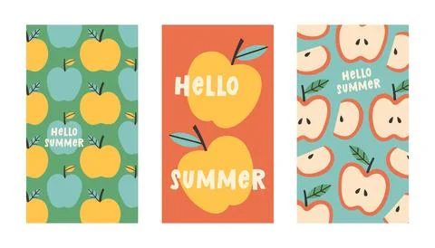 Summer poster apple set in flat style. Art for poster, postcard, wall art Stock Illustration