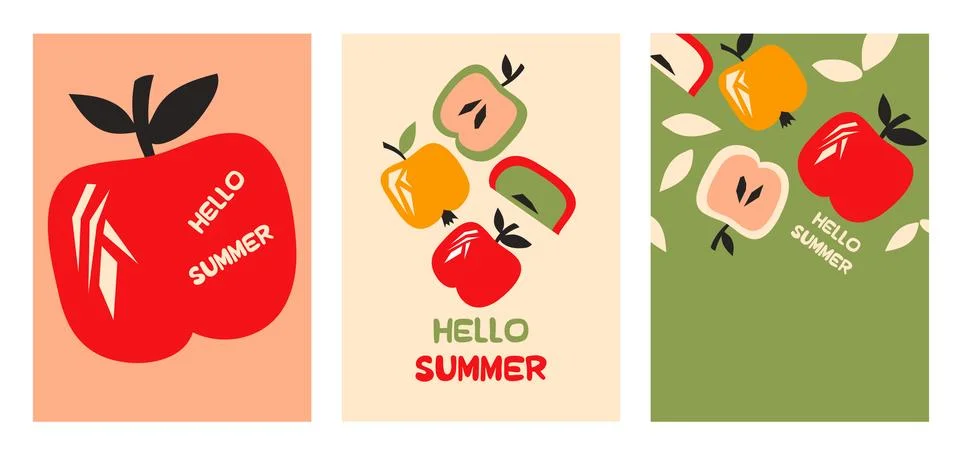 Summer poster apple set in flat style. Stock Illustration