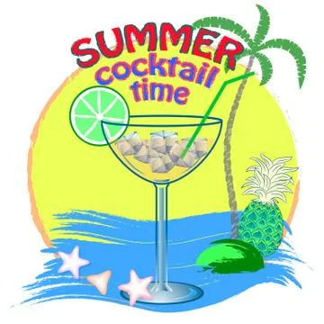 Summer poster cocktail time. vector illustration. Stock Illustration