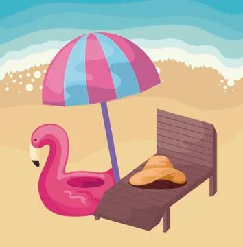 Summer poster with flemish float in the beach Illustrazione stock