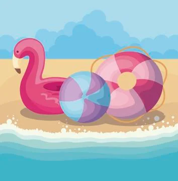 Summer poster with flemish float in the beach Stock Illustration