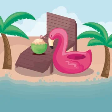 Summer poster with flemish float in the beach Stock Illustration