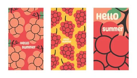 Summer poster grape set in flat style. Art for poster, postcard, wall art Illustrazione stock