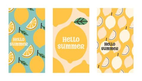 Summer poster lemon set in flat style. Art for poster, postcard, wall art Stock Illustration