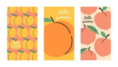 Summer poster peach set in flat style. Art for poster, postcard, wall art Stock Illustration