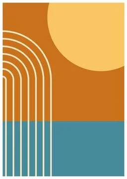 Summer poster of setting sun over the ocean Stock Illustration