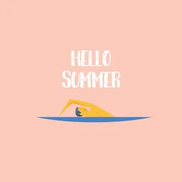 Summer poster vector template with swimmer and typographic message. Stock Illustration