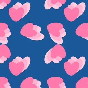 Summer print bright pattern pink hearts a blue backdrop Stock Illustration