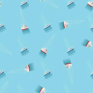 Summer print. Seamless pattern with yachts in the blue sea Stock Illustration