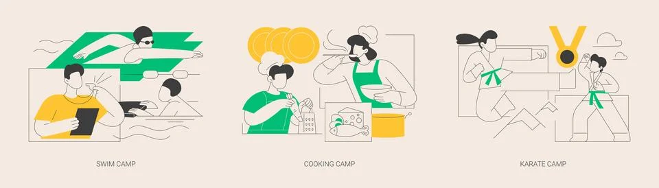 Summer programs for kids abstract concept vector illustrations. Illustrazione stock