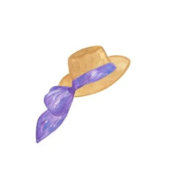 Summer protective hat with violet bow, women's beach accessory Stock Illustration