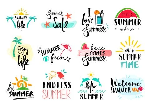 Summer quote set typography hand drawn decoration Stock Illustration