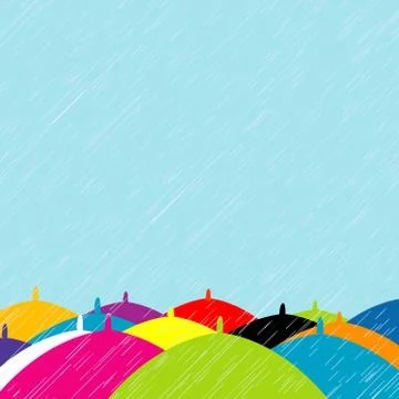Summer rain with colored umbrellas background Stock Illustration