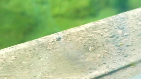 Summer rain. Raindrops hit lid of the air conditioner and splash on the window Stock Footage 245209329
