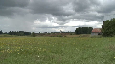 Summer Rain Shower Approaches Oregon Farm Field Stock Footage