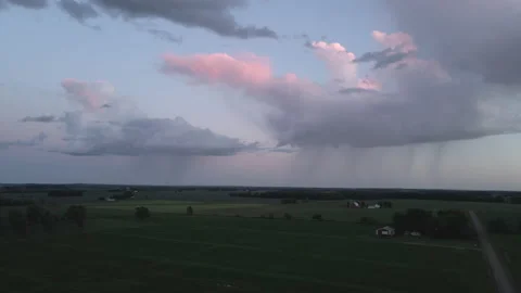 Summer Rainstorm with rain falling from clouds aerial drone video 스톡 동영상 165902367